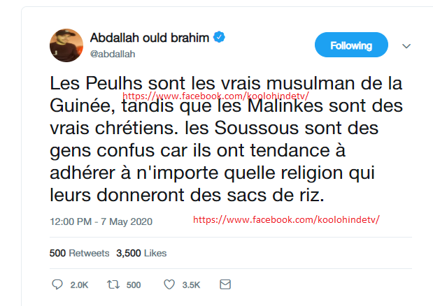 Les Peulhs sont les vrais musulmans, les Malinkes sont chrétiens, les Soussous sont confus – écrit un homme