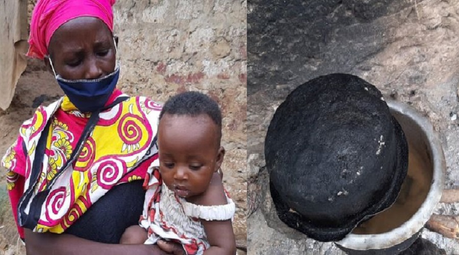 Une femme fait cuire des pierres pour nourrir ses enfants
