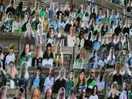 des supporters en carton placée dans les tribunes du stade