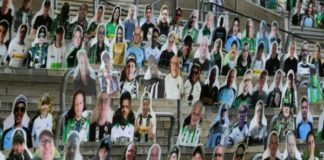 des supporters en carton placée dans les tribunes du stade