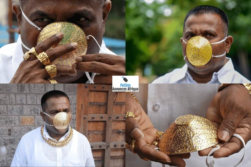 Un indien porte un masque facial en or