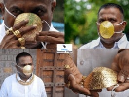 Un indien porte un masque facial en or