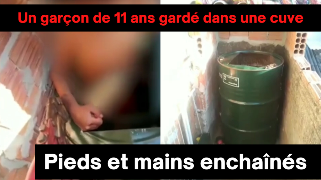 Un garçon enchaînés dans une cuve
