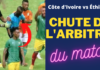 chute de l'arbitre du match sur le terrain