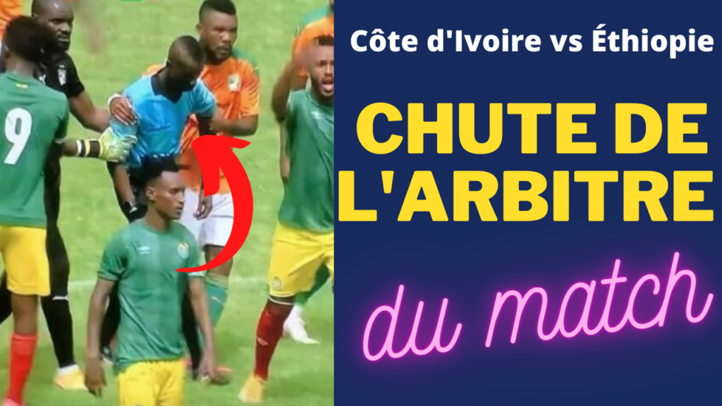 chute de l'arbitre du match sur le terrain