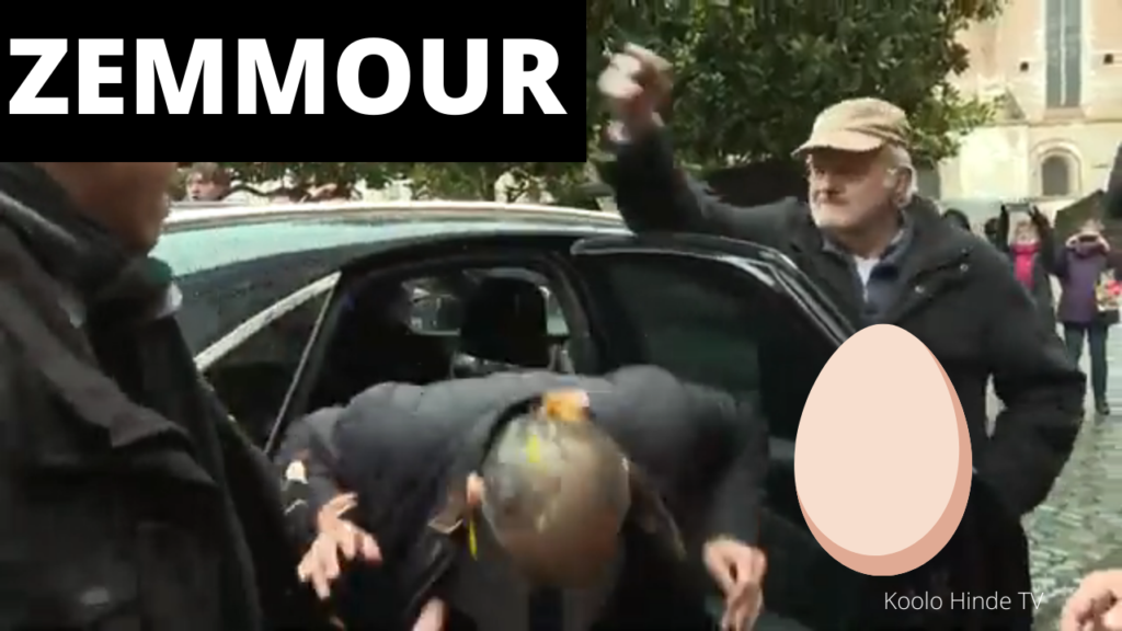 Un homme écrase un œuf sur la tête d'Eric Zemmour