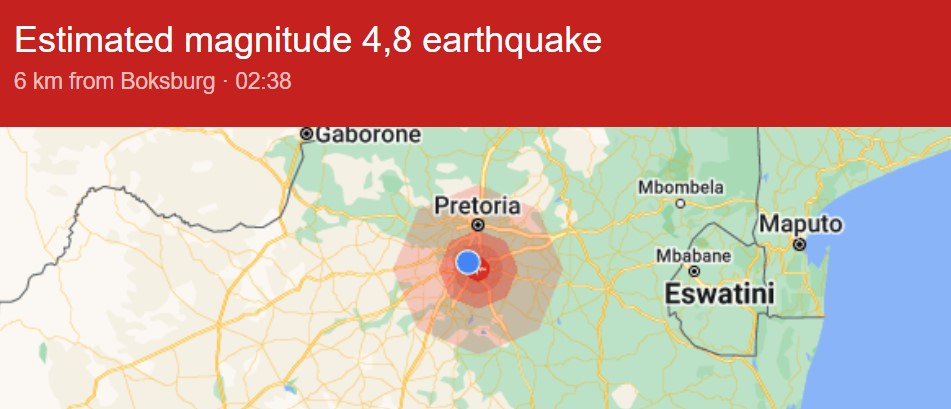 Un tremblement de terre frappe l'Afrique du Sud