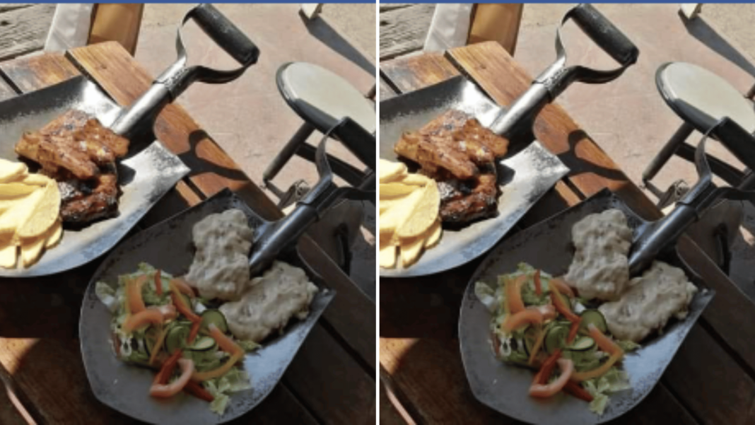 Un restaurant sud-africain propose des repas servis dans des pelles, une photo virale partagée sur les réseaux sociaux