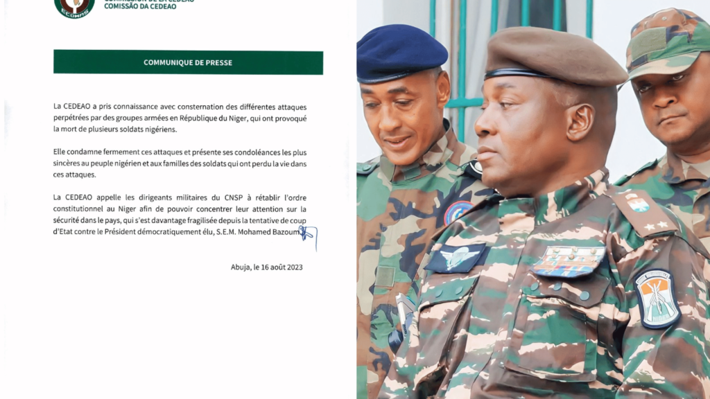 La Communauté Economique des Etats d'Afrique de l'Ouest (CEDEAO) a condamné et présenté ses sincères condoléances suite à l’attaque terroriste qui s'est produite près de Koutougou, au Niger. La CEDEAO a également appelé à un rétablissement immédiat du président démocratiquement élu, Mohamed Bazoum, qui a été renversé par un coup d'état militaire survenu le 26 juillet 2023.