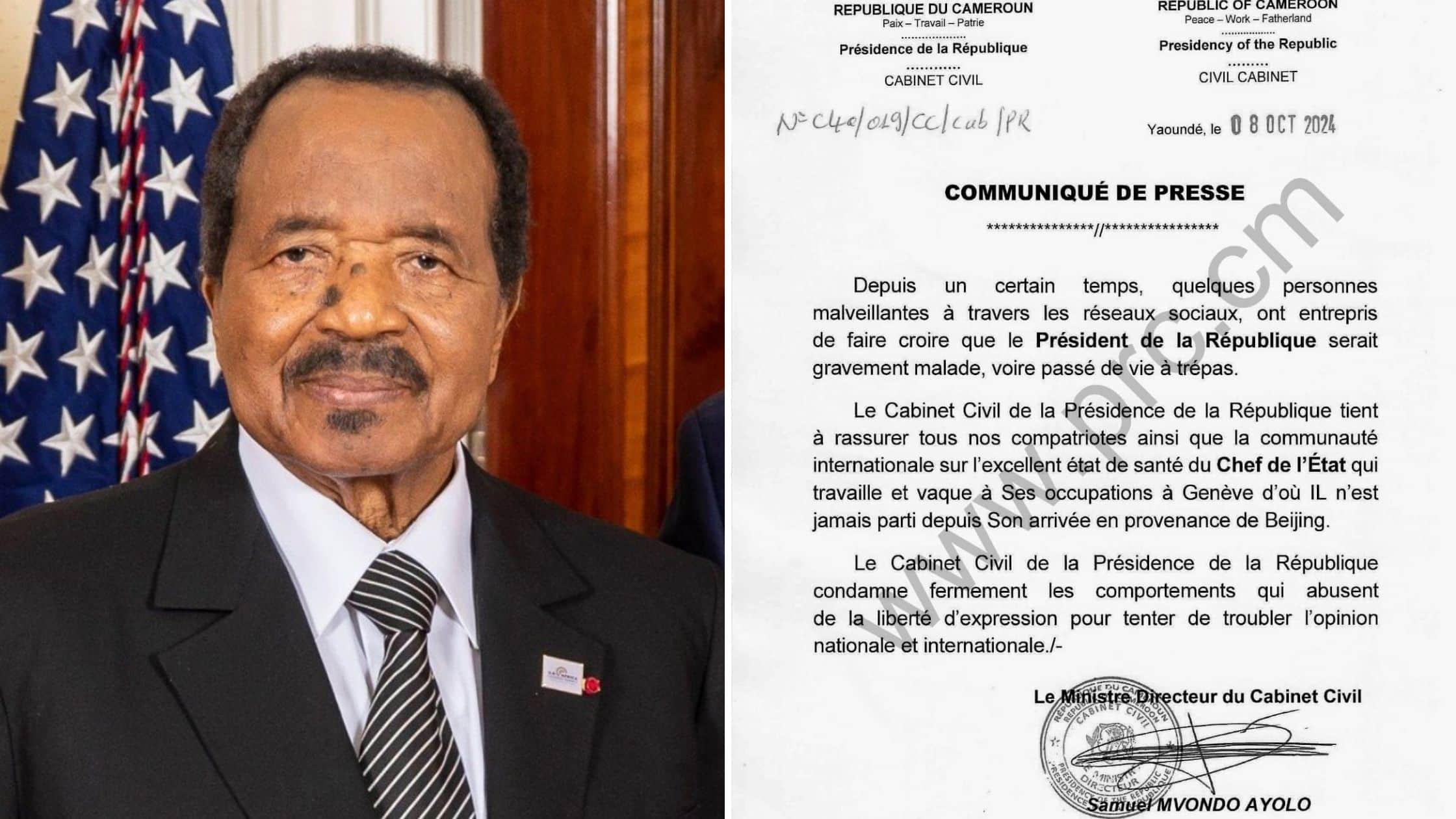 Le gouvernement camerounais dément les rumeurs sur l’état de santé de Paul Biya